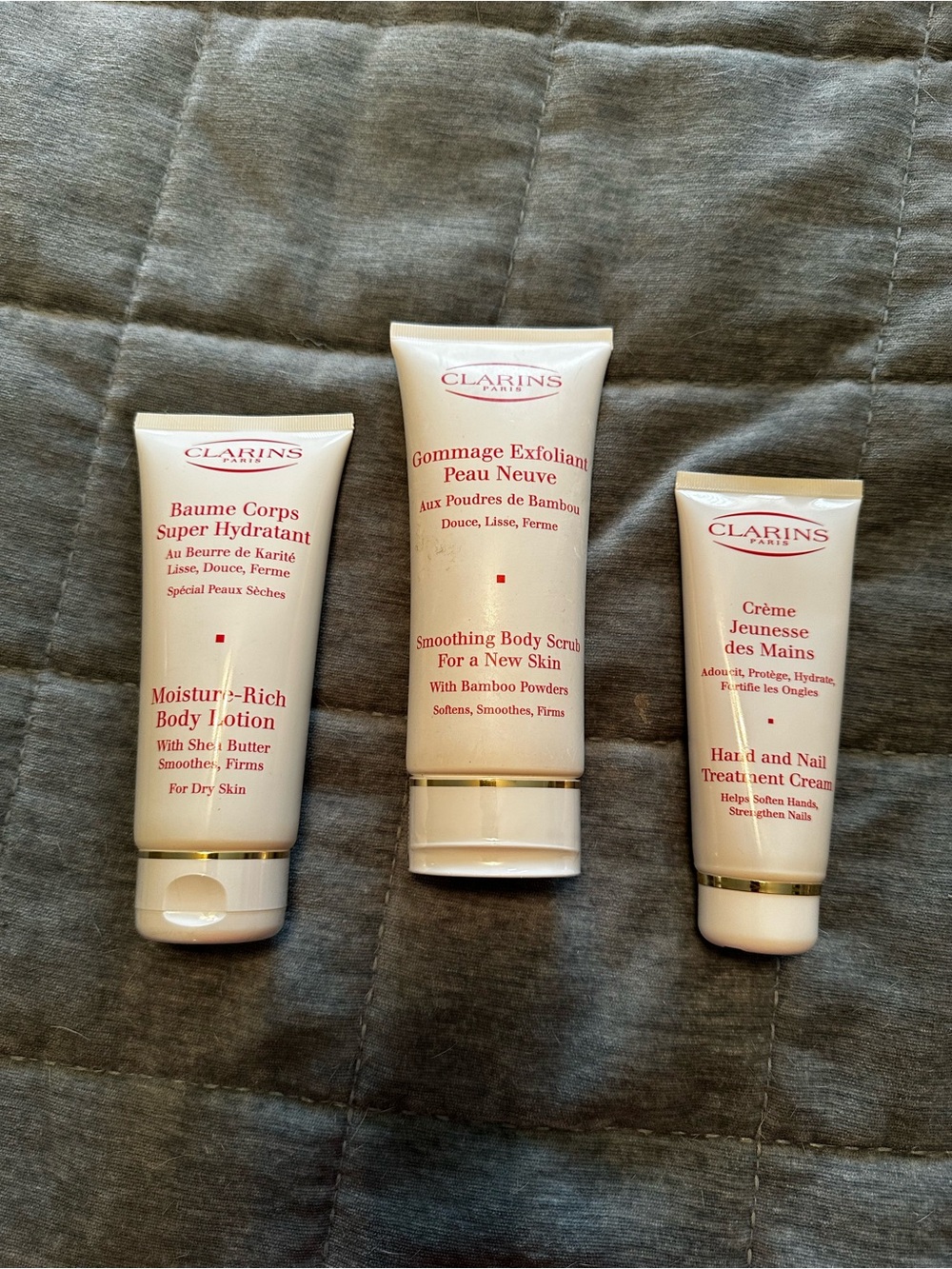 Clarins White Skincare Trio — Moisturizing Body & Hand Essentials